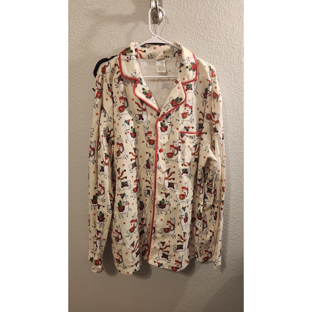 Nite Nite Munki Munki women's LLAMA Pajama Set Cream XXL XX-Large Christmas